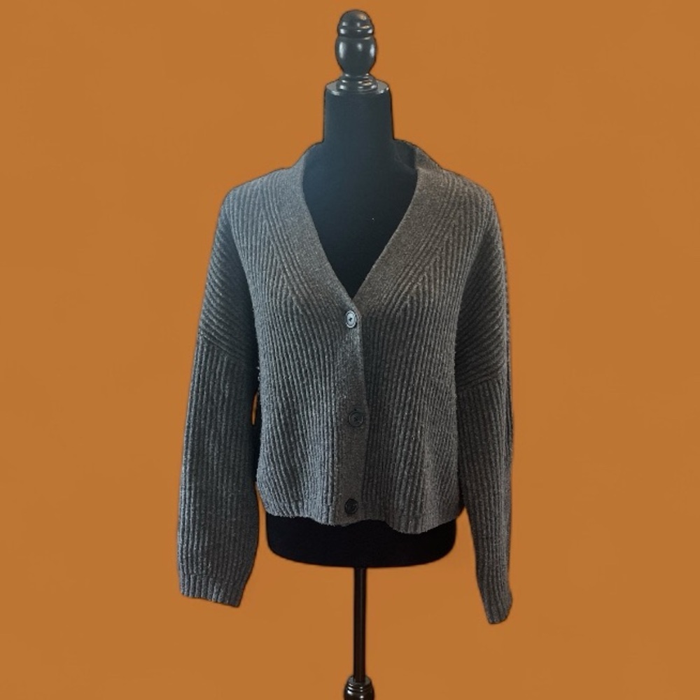 Womens Abercrombie & Fitch Grey Cable Knit Button Up Cardigan Sweater Size S